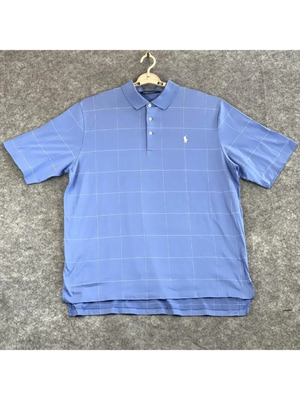 Polo Golf Ralph Lauren Mens XL Blue Windowpane Polo Shirt 100% Cotton